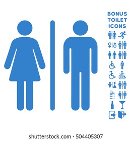 WC Persons icon and bonus man and female toilet symbols. Vector illustration style is flat iconic symbols, cobalt color, white background.