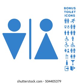 WC Persons icon and bonus man and female lavatory symbols. Vector illustration style is flat iconic symbols, cobalt color, white background.