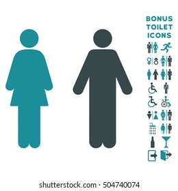 WC Persons icon and bonus man and female WC symbols. Vector illustration style is flat iconic bicolor symbols, soft blue colors, white background.