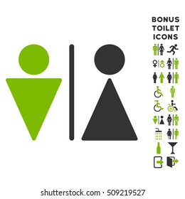 WC Persons icon and bonus man and woman lavatory symbols. Vector illustration style is flat iconic bicolor symbols, eco green and gray colors, white background.