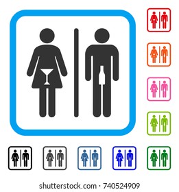 WC Persons icon. Flat grey iconic symbol in a light blue rounded square. Black, gray, green, blue, red, orange color additional versions of WC Persons vector.