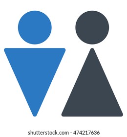 WC Persons icon. Vector style is bicolor flat iconic symbol, smooth blue colors, white background.