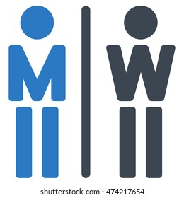 WC Persons icon. Vector style is bicolor flat iconic symbol, smooth blue colors, white background.