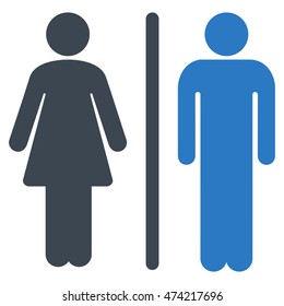 WC Persons icon. Vector style is bicolor flat iconic symbol, smooth blue colors, white background.