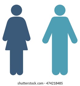 WC Persons icon. Vector style is bicolor flat iconic symbol, cyan and blue colors, white background.