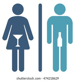 WC Persons icon. Vector style is bicolor flat iconic symbol, cyan and blue colors, white background.