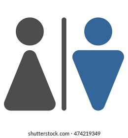 WC Persons icon. Vector style is bicolor flat iconic symbol, cobalt and gray colors, white background.