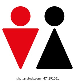 WC Persons icon. Vector style is bicolor flat iconic symbol, intensive red and black colors, white background.