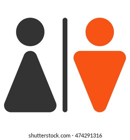 WC Persons icon. Vector style is bicolor flat iconic symbol, orange and gray colors, white background.