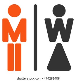 WC Persons icon. Vector style is bicolor flat iconic symbol, orange and gray colors, white background.