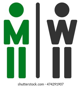 WC Persons icon. Vector style is bicolor flat iconic symbol, green and gray colors, white background.