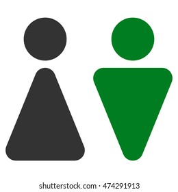 WC Persons icon. Vector style is bicolor flat iconic symbol, green and gray colors, white background.