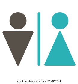 WC Persons icon. Vector style is bicolor flat iconic symbol, grey and cyan colors, white background.
