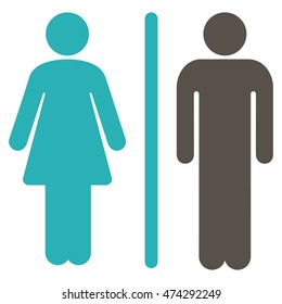 WC Persons icon. Vector style is bicolor flat iconic symbol, grey and cyan colors, white background.