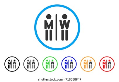 WC Persons rounded icon. Style is a flat wc persons grey symbol inside light blue circle with black, gray, green, blue, red, orange variants. Vector designed for web and software interfaces.