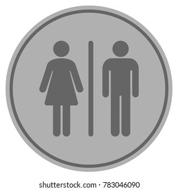 WC Persons silver coin icon. Vector style is a silver grey flat coin symbol.