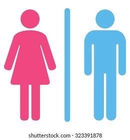 WC Persons vector icon. WC Persons icon symbol. WC Persons icon image. WC Persons icon picture. WC Persons pictogram. Isolated WC persons icon graphic.. Style is flat symbol, pink and blue colors.