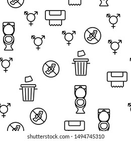 WC, Public Bathroom, Toilet Vector Seamless Pattern Thin Line Illustration