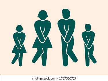 Wc restroom bathroom icon template. Male female family toilet indicating sign symbol. Funny green people isolated on light background