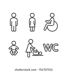 wc restroom toilet line black icons set