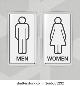 WC, restroom vector line icon. Man and woman simple sign. Realistic door sign set.
