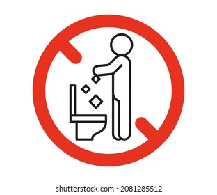 WC rule forbidden take out trash in toilet pan, prohibition warning sign. Do not throw garbage, rubbish  in toilet. Problem of planet pollution, clean. Vector illustration