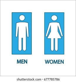 WC sign. Blue silhouette men and women icon in blue square. Mark restroom women and men. Icon public toilette and bathroom for hygiene. Template for poster,sign. Flat vector image. Vector illustration