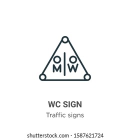 Wc sign outline vector icon. Thin line black wc sign icon, flat vector simple element illustration from editable traffic signs concept isolated on white background