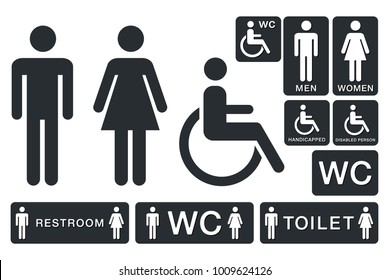 WC Sign for Restroom. Toilet Door Plate icons. Men and Women Vector Symbols. Isolated