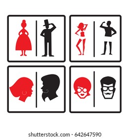 WC sign tables in red and black colors. Classic and modern style. Vector illustration