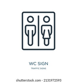 wc signiert das Symbol für dünne Linie. Geschlecht, weibliche lineare Symbole aus Verkehrszeichen Konzept isolierte Umriss-Zeichen. Vektorgrafik-Symbol-Element für Webdesign und Apps.