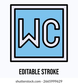WC Signboard Vektorsymbol, isoliertes Vektorsymbol für lineare Farbstile, bearbeitbarer Strich.