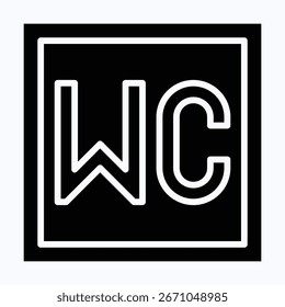 Icono de Vector de letrero WC, icono de estilo de silueta de Vector aislado,