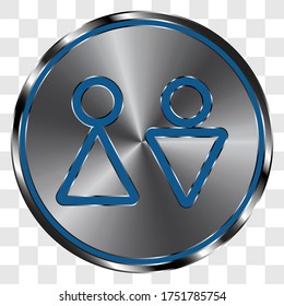 WC simple icon vector on metal round button. Transparent grid
