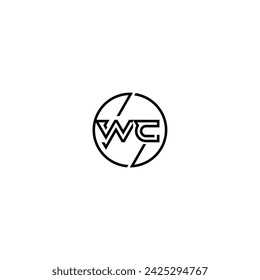 WC simple outline concept logo and circle of initial design black and white background