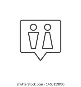 WC speech bubble vector concept outline icon. Toilet linear sign