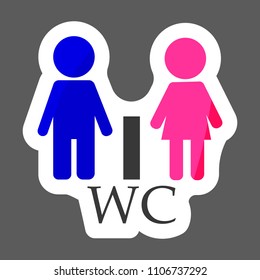 WC  Toilet door plate colored sticker vector  icon. Man and women on. Layers grouped for easy editing illustration. For your design. 