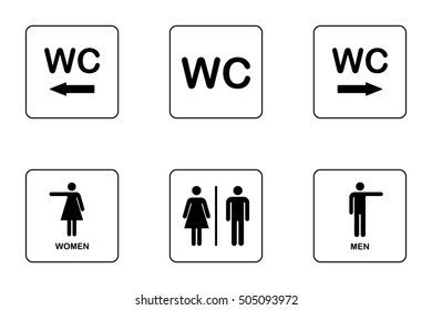 WC / Toilet door plate icon set. Men and women WC direction signs for restroom.