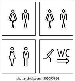 WC / Toilet door plate icon set. Men and women WC line sign for restroom.