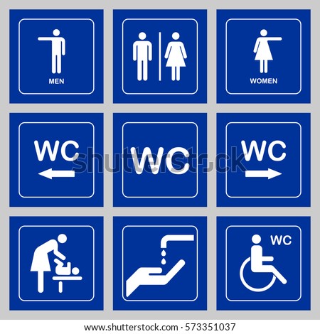 WC / Toilet door plate icons set. Men and women WC sign for restroom. Bathroom plate.