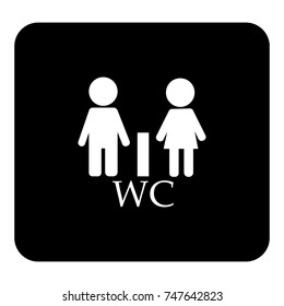 WC  Toilet door plate  vector  icon. Man and women. Vector white illustration on black background
