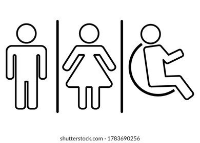 WC, WC, flache Vektorsymbol . Männer und Frauen unterschreiben Toilette