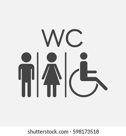 WC, toilet flat vector icon . Men and women sign for restroom on white background.