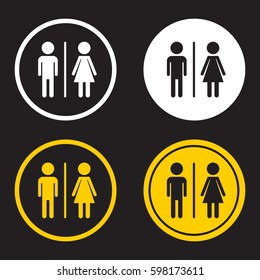 WC, toilet flat vector icon . Men and women sign for restroom on black background.