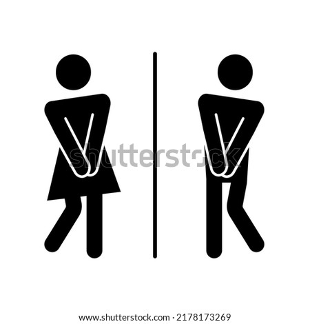 Wc toilet funny pictogram sign. Woman, man pictogram figure toilet, restroom, washroom wc sign. Humor, funny restroom door sticker. Vector illustration.