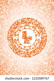 WC toilet icon inside abstract orange mosaic emblem with background