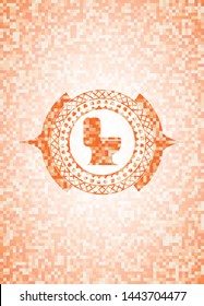 WC toilet icon inside abstract orange mosaic emblem