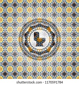 WC toilet icon inside arabesque badge background. arabic decoration.