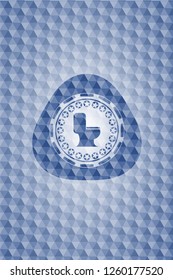 WC toilet icon inside blue hexagon emblem.