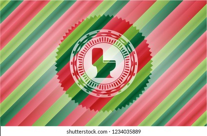 WC toilet icon inside christmas colors emblem.